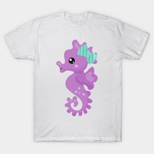 Cute Seahorse, Purple Seahorse, Ribbon, Stars T-Shirt